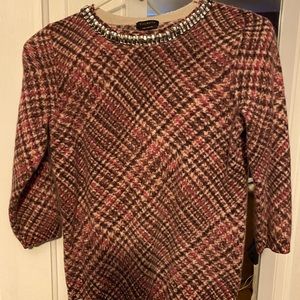 Pink plaid cashmere sweater